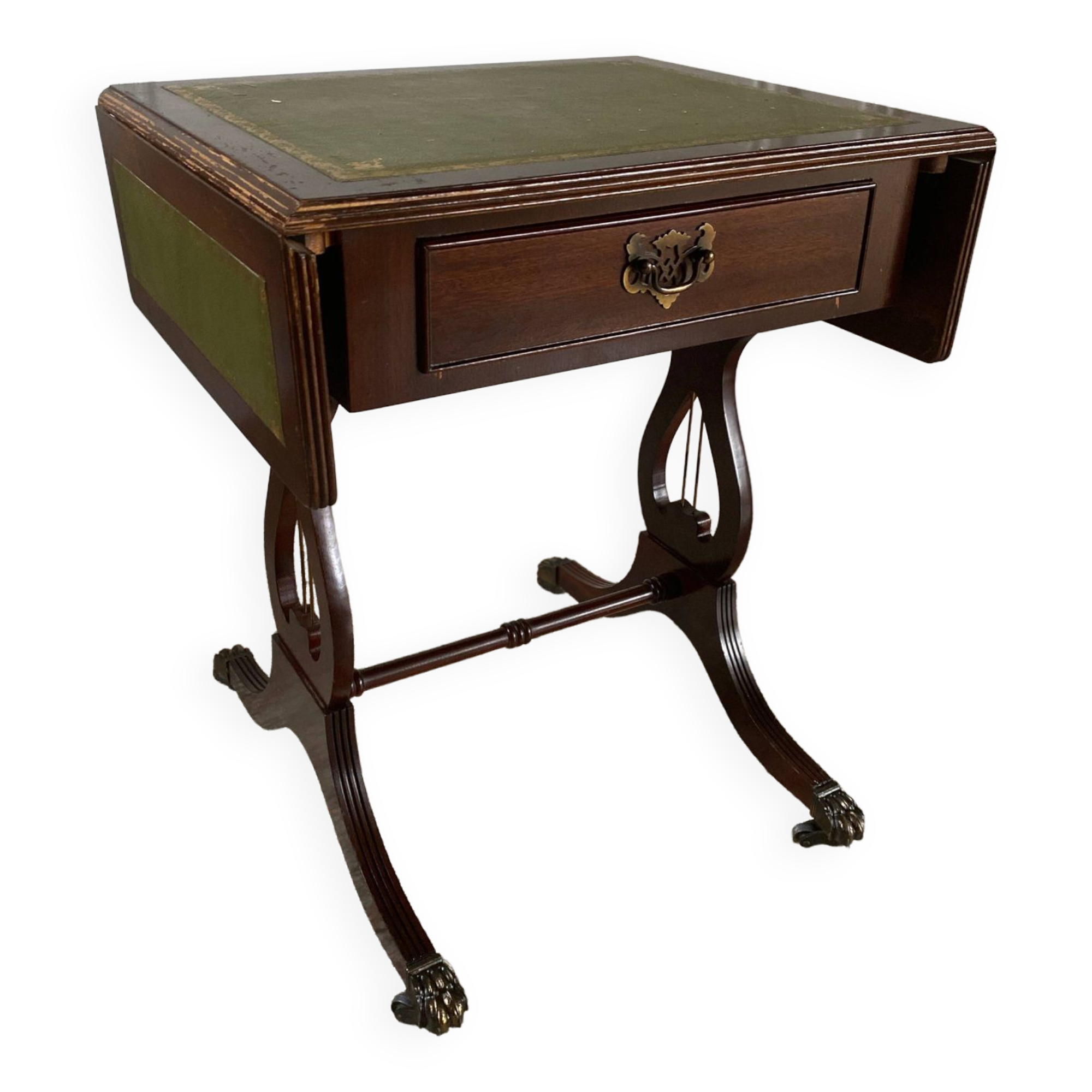Table de jeux à rabat anglaise, table de chevet, travailleuse, pieds pattes de lion XIX ème
