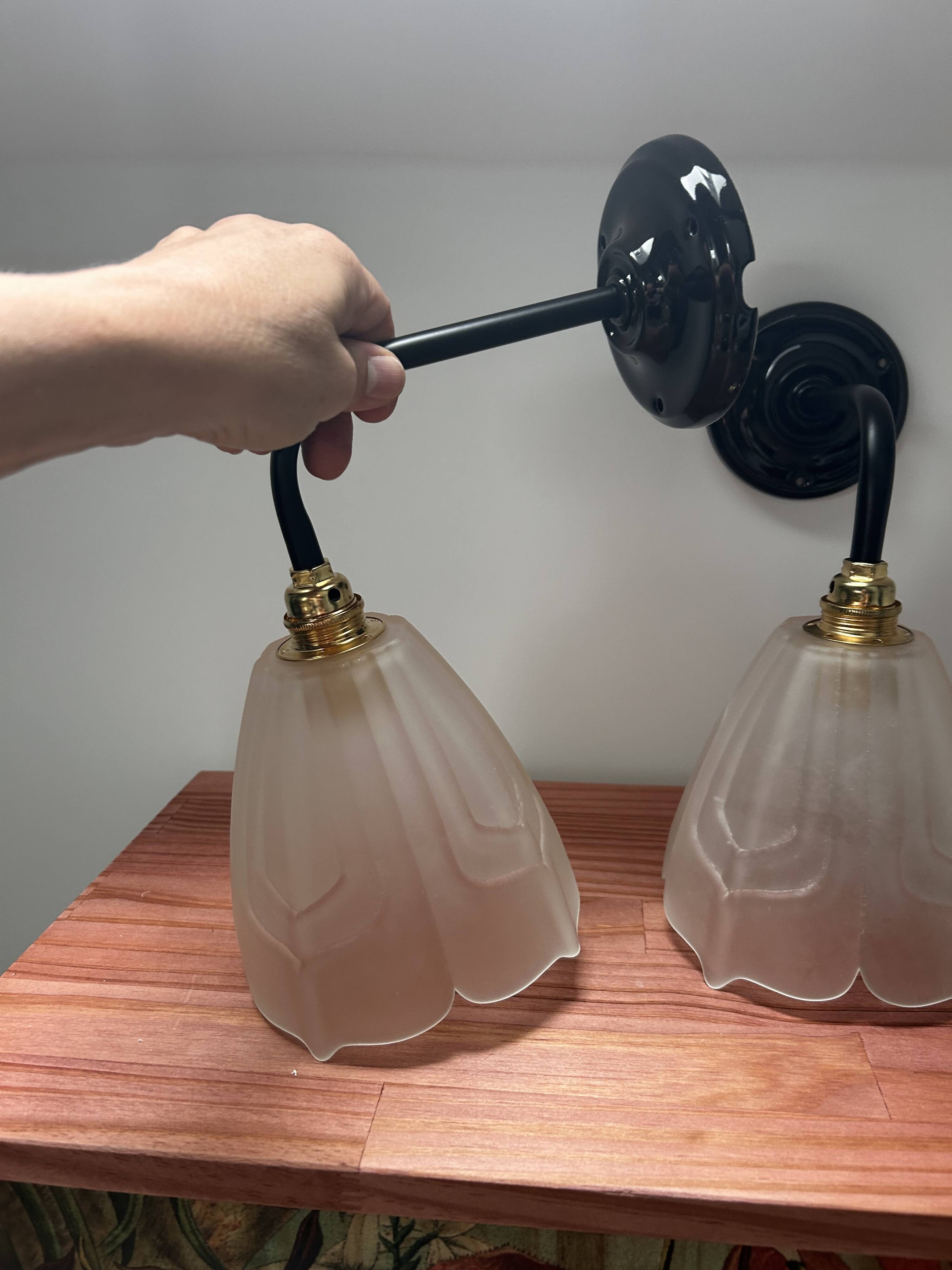 Set of two Art Deco glass wall lights