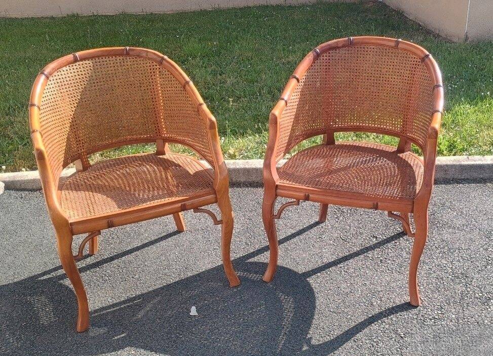 Pair of Caned Armchairs Retro – Bamboo Style / Vintage Chic retro signed Grange