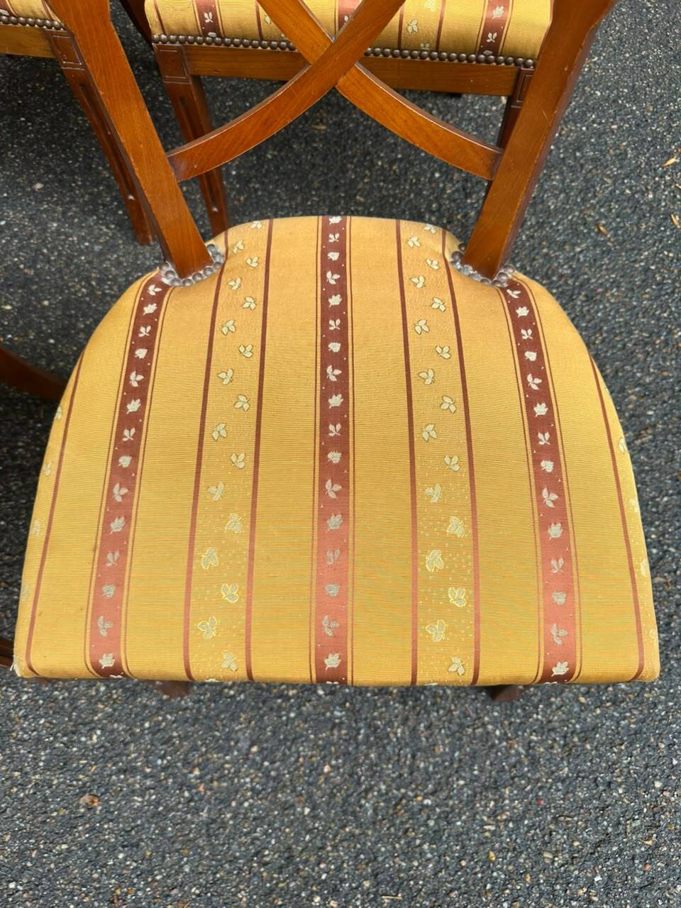 4 Matignon chairs by René Trotel in solid cherry wood and yellow fabric from the 1960s.