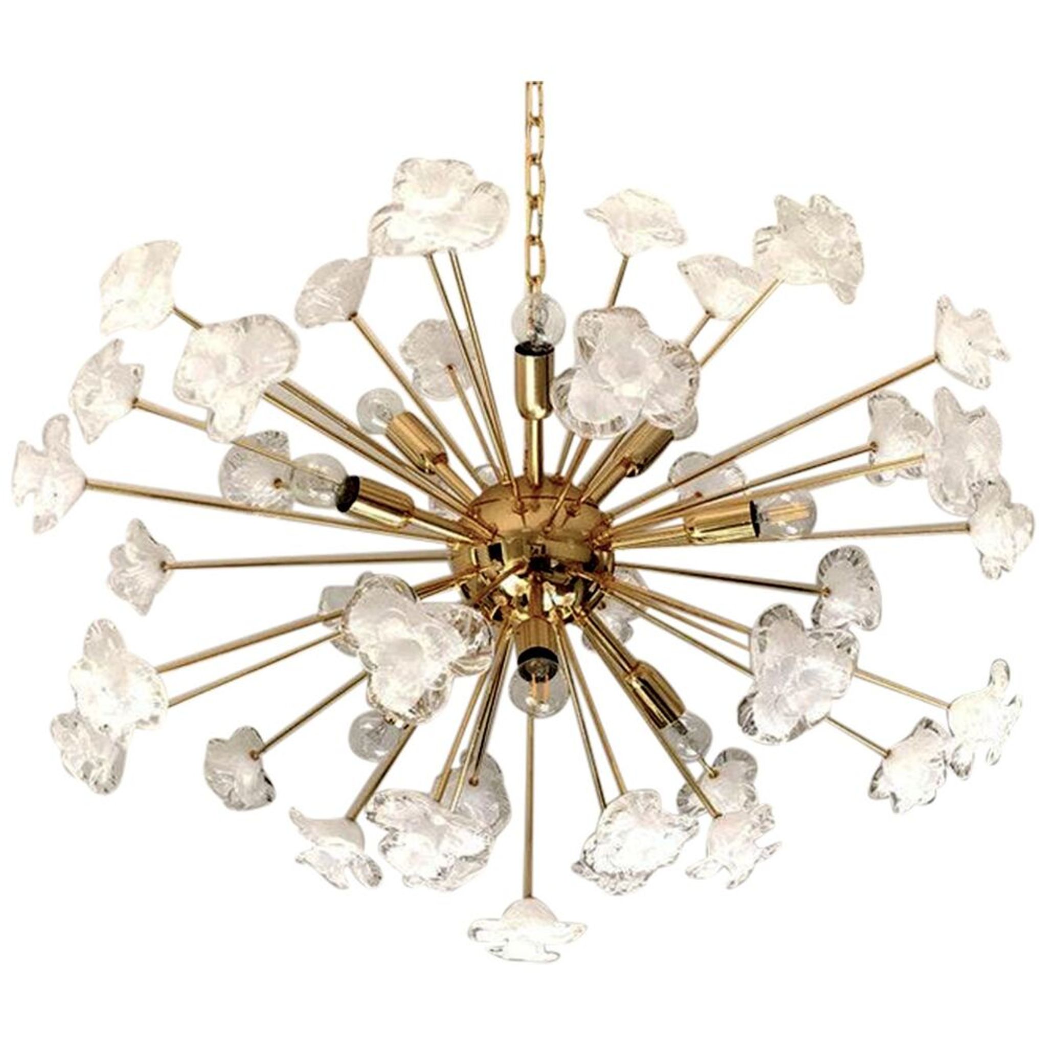 Lustre fleurs blanches murano verre spoutnik ovale en or