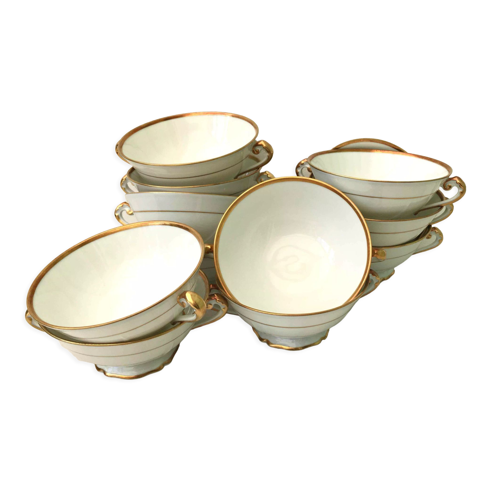 Set of 12 bowls with 2 porcelain handles
