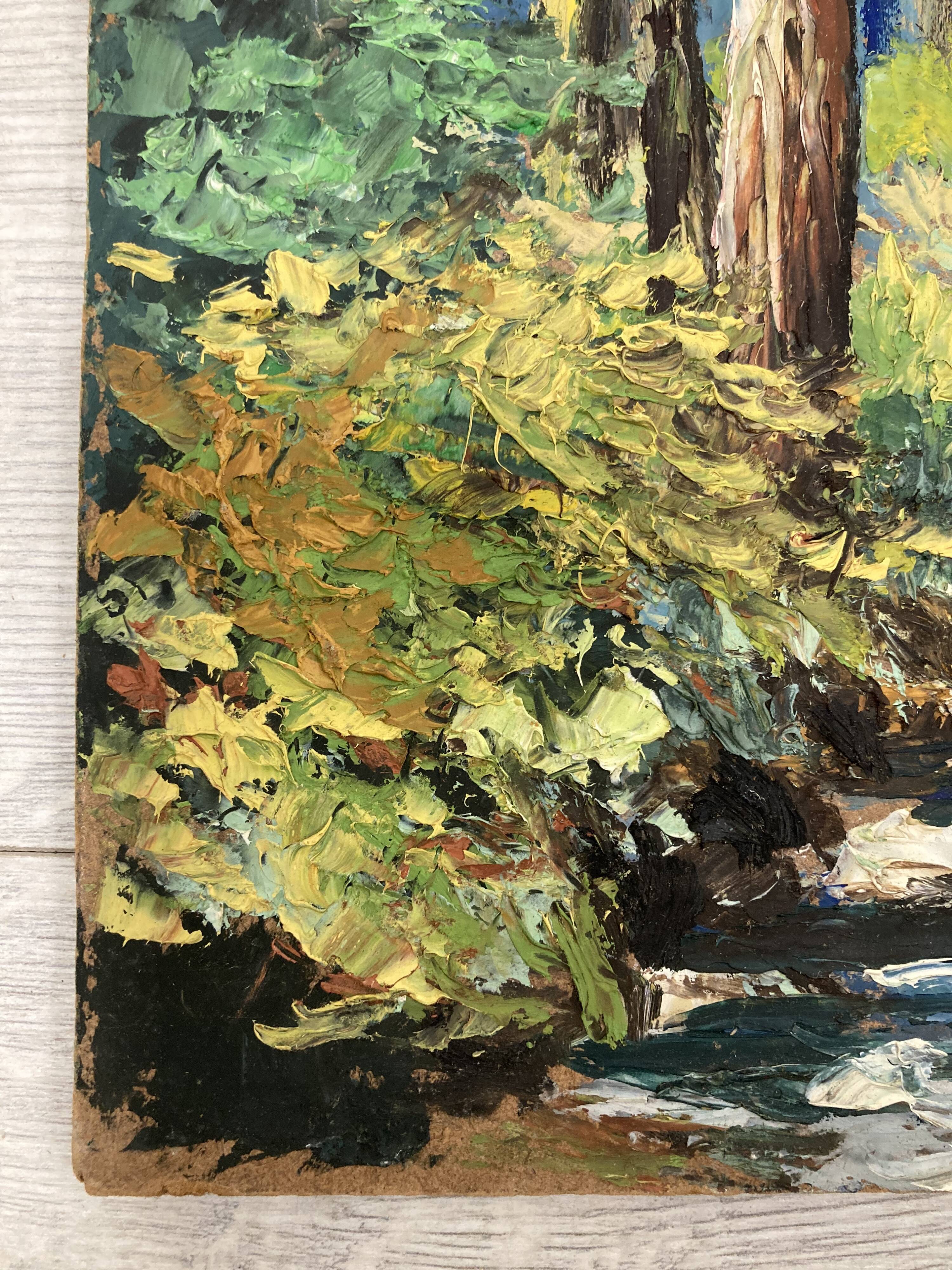 Huile sur panneau forêt vintage