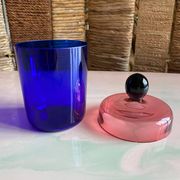 Handmade Blue, Pink and Black Glass Lidded Jar by Erik Höglund, 1992
