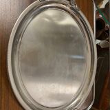 Grand plateau de service jean couzon en inox avec poignees decor poisson