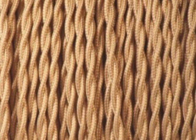 Golden lamp "Regina", 2 m fabric cable, cotton shade