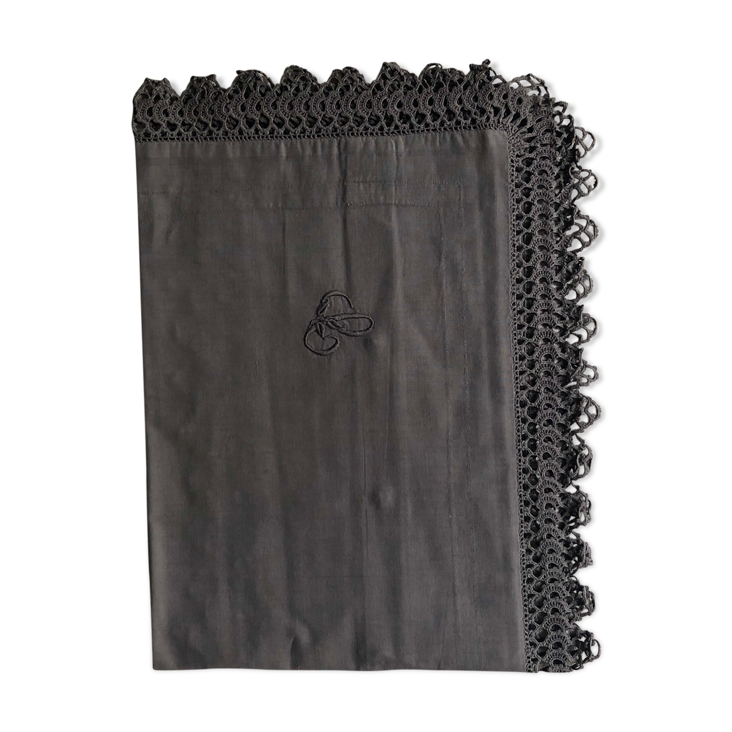 Antique cotton pillowcase tinted in smocke gray