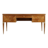 Midcentury Italian Desk In Walnut, Brass And Glass.