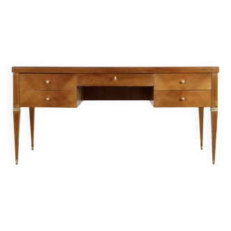 Midcentury Italian Desk In Walnut, Brass And Glass.