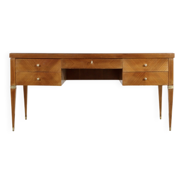 Midcentury Italian Desk In Walnut, Brass And Glass.