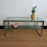 Coffee table in glass and chromed metal