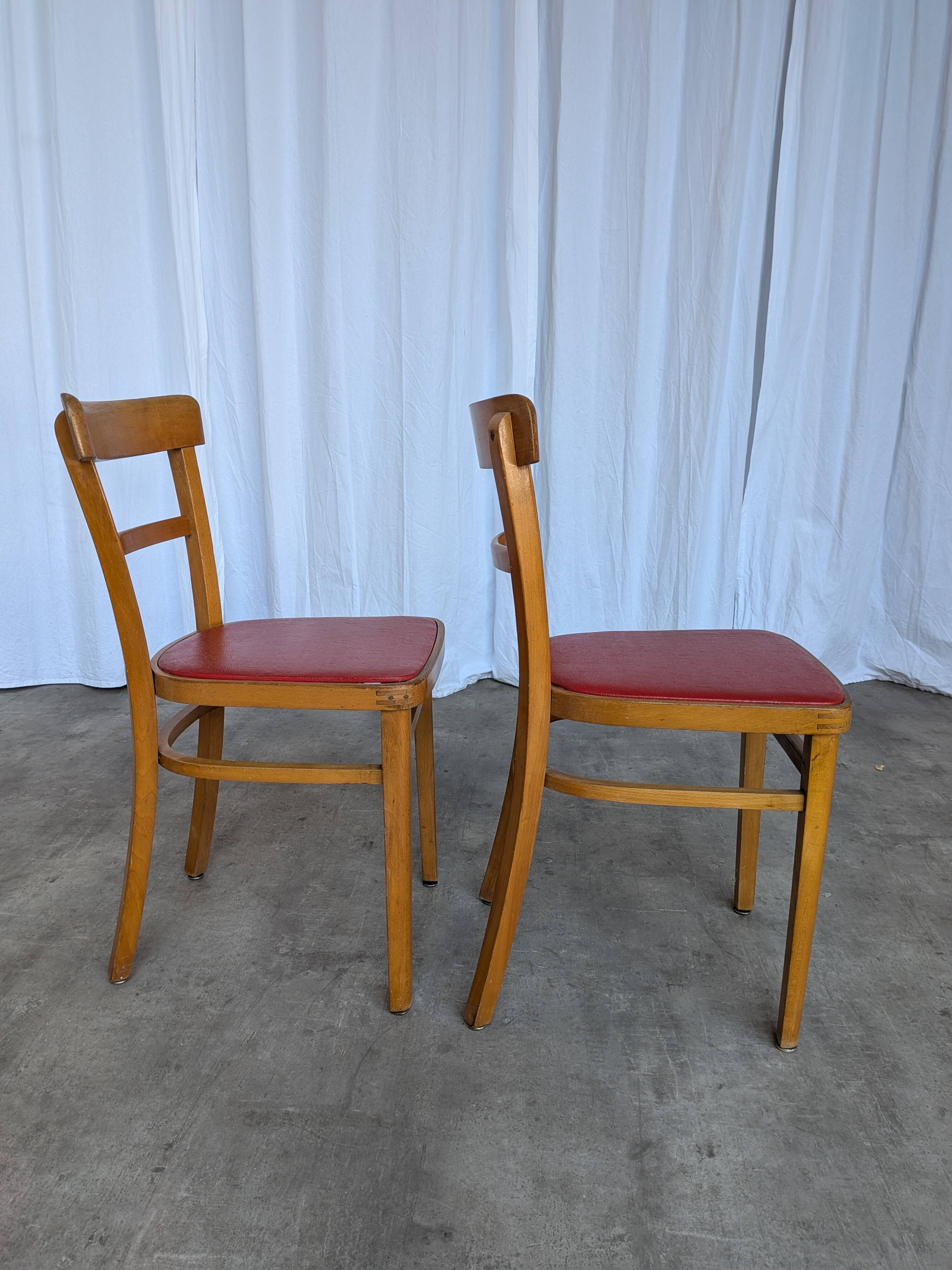 Vintage Wooden Dining Chair: Red Leather Seat, Mid-Century Modern
