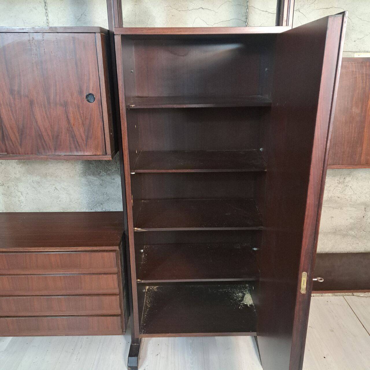 Libreria modulare terra altezza regolabile vintage anni 70, dadi en ottone