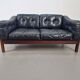Mid-Century Modern Scandinavian Monte Carlo Sofa in Black Leather and Wood by Ingvar Stockum, 1965