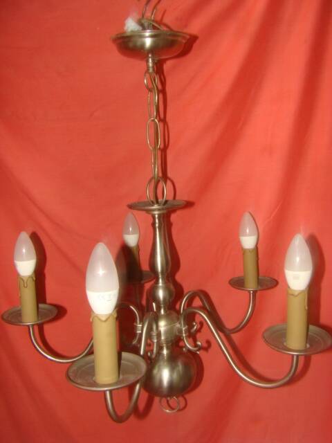 five-armed chandelier in white metal