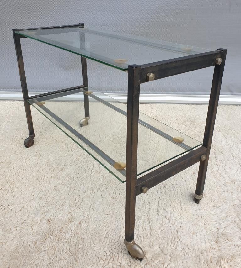 Table roulante vintage 1960 métal et verre