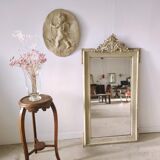 Rectangular mirror in light green lacquered wood with pediment H:1m39