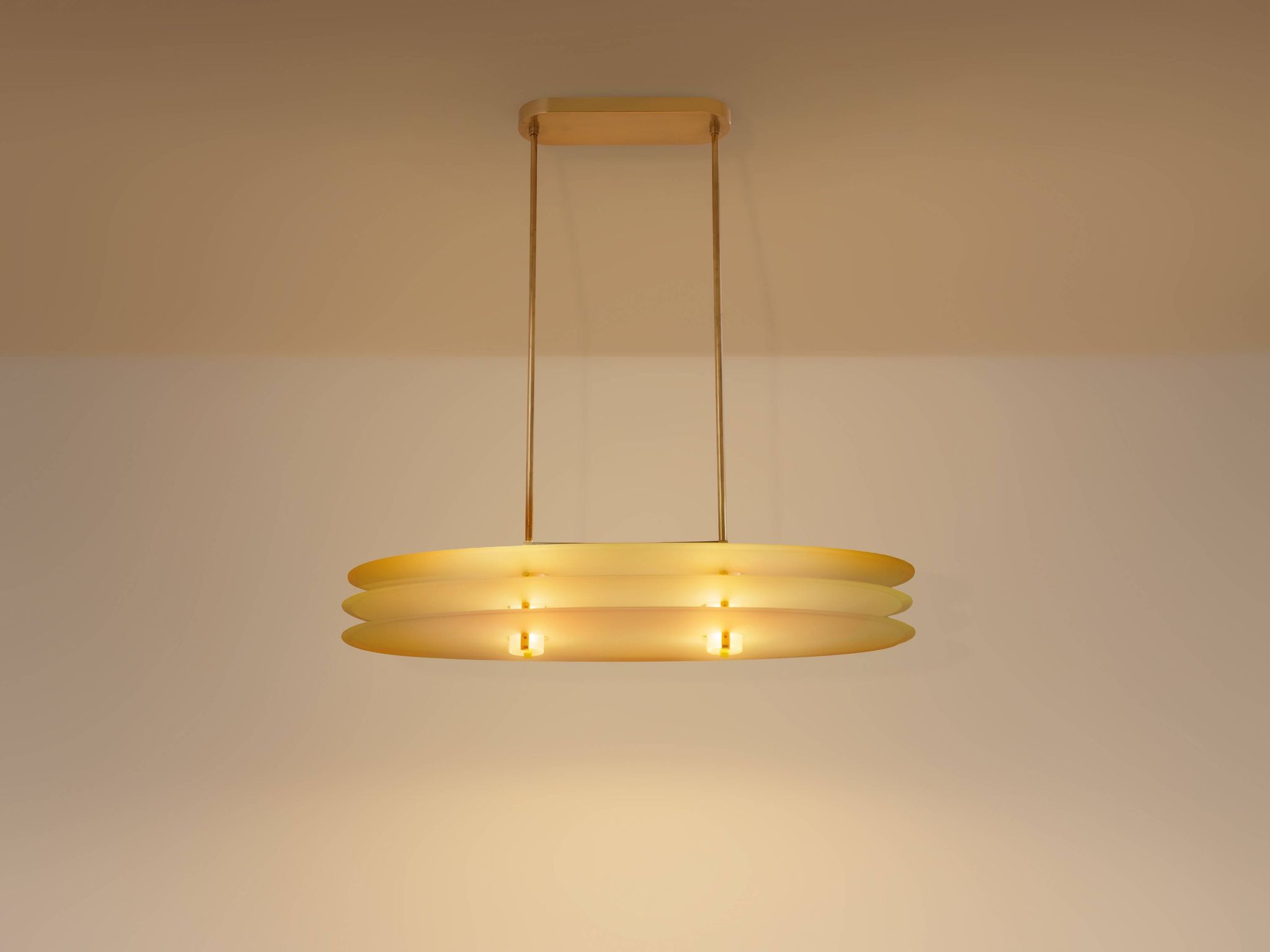 Ceiling light by Roberto Volonterio and Cesare Benedetti, brass and glass, 1980.