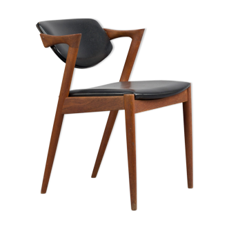 Z-chair in teak with black leather by Kai Kristiansen for Slagelse, 1960s