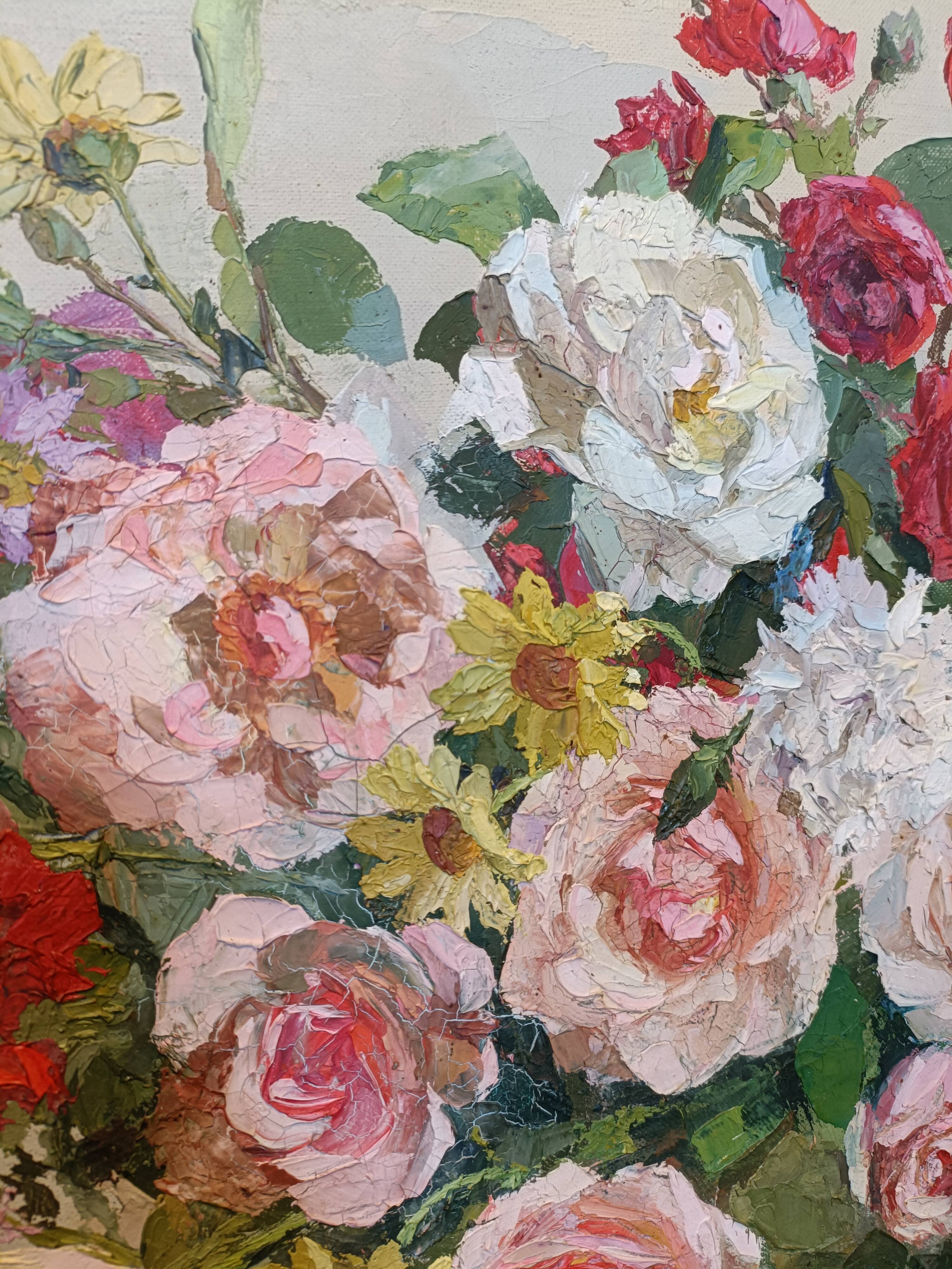 Old painting "bouquet of flowers" from 1938