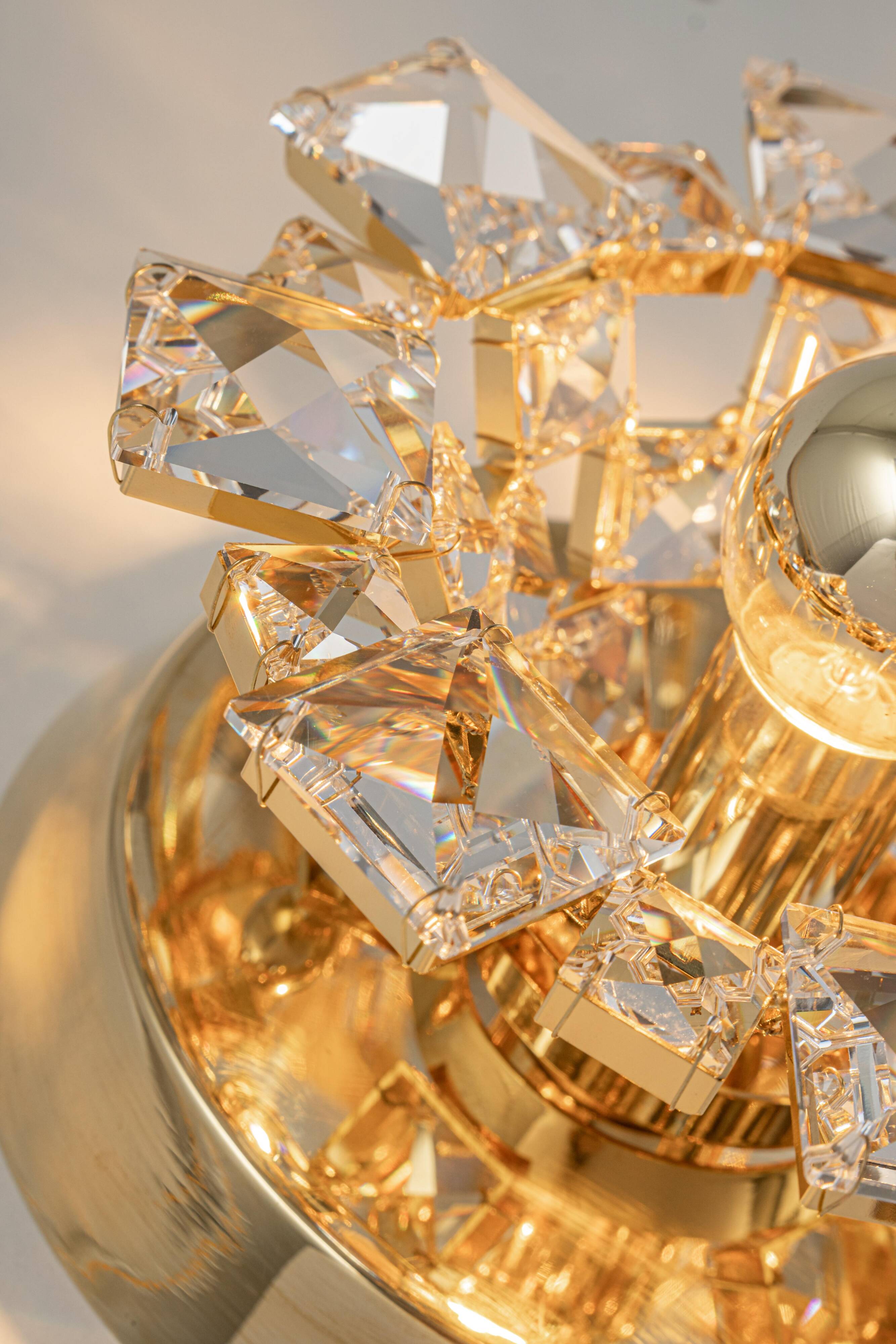 Pair of wall sconces in gilded crystal by Palwa, Germany, 1960s.