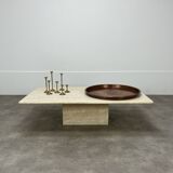 Rectangular travertine coffee table with central leg