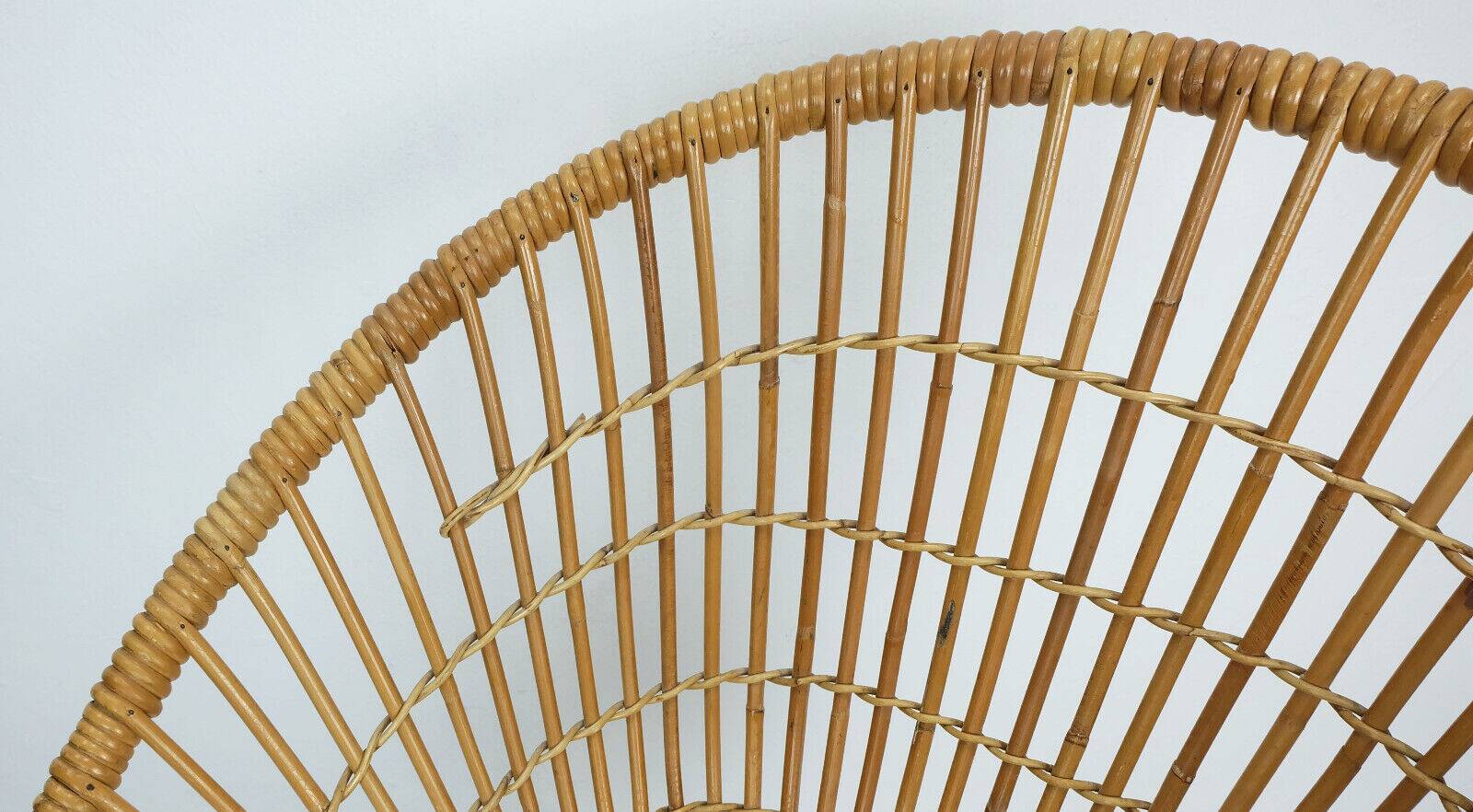 1960s mid century armchair bamboo wicker with hairpin legs