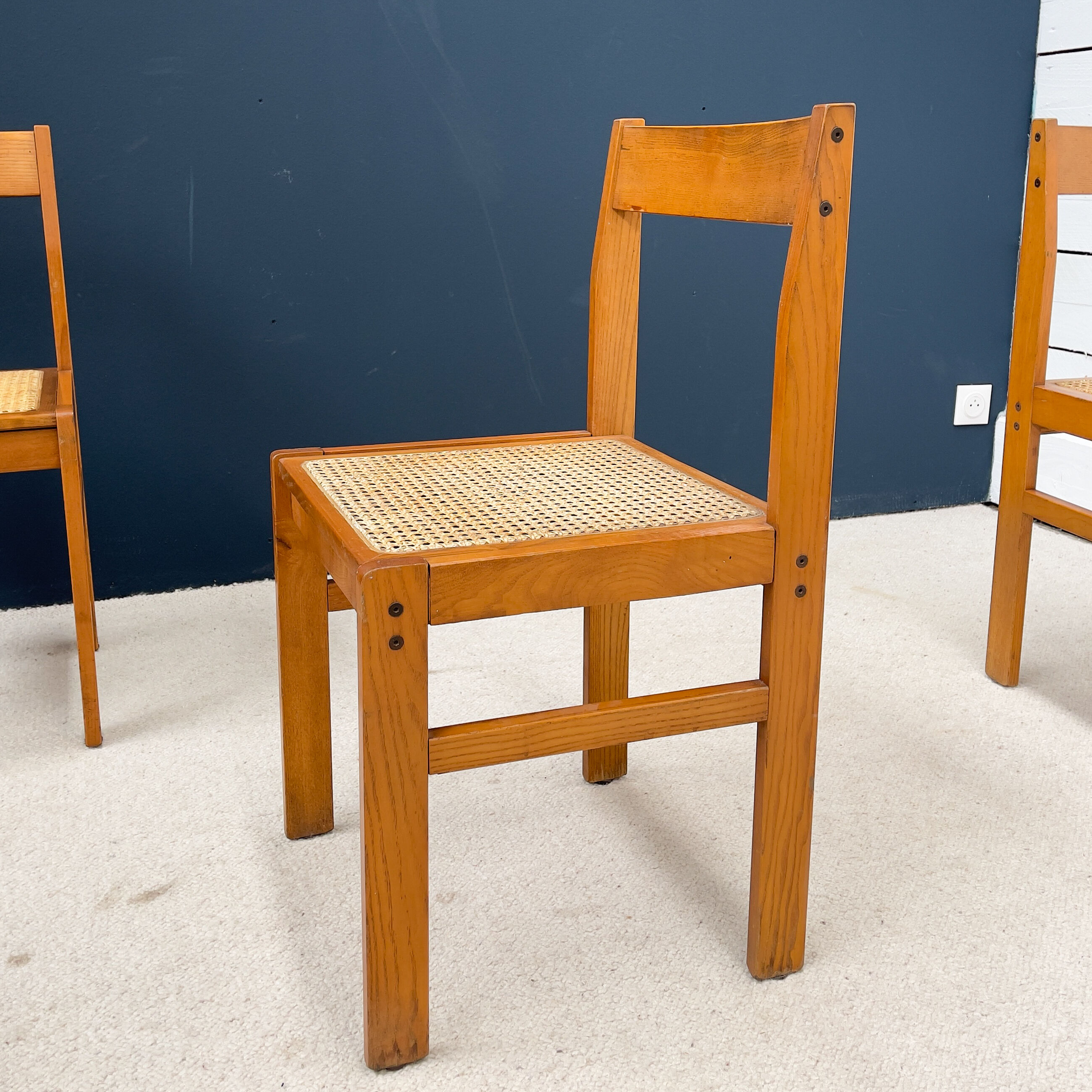 Set of 4 vintage chairs in ash and cannage 1950