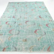 Teal Green Turkish Vintage Rug, Persian Style Living Room Carpet, 222x321Cm