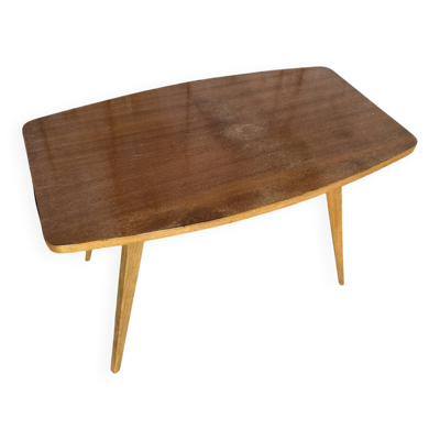 Table Basse Ancienne Scandinave Bois Pieds Compas Années 60 Vintage #E