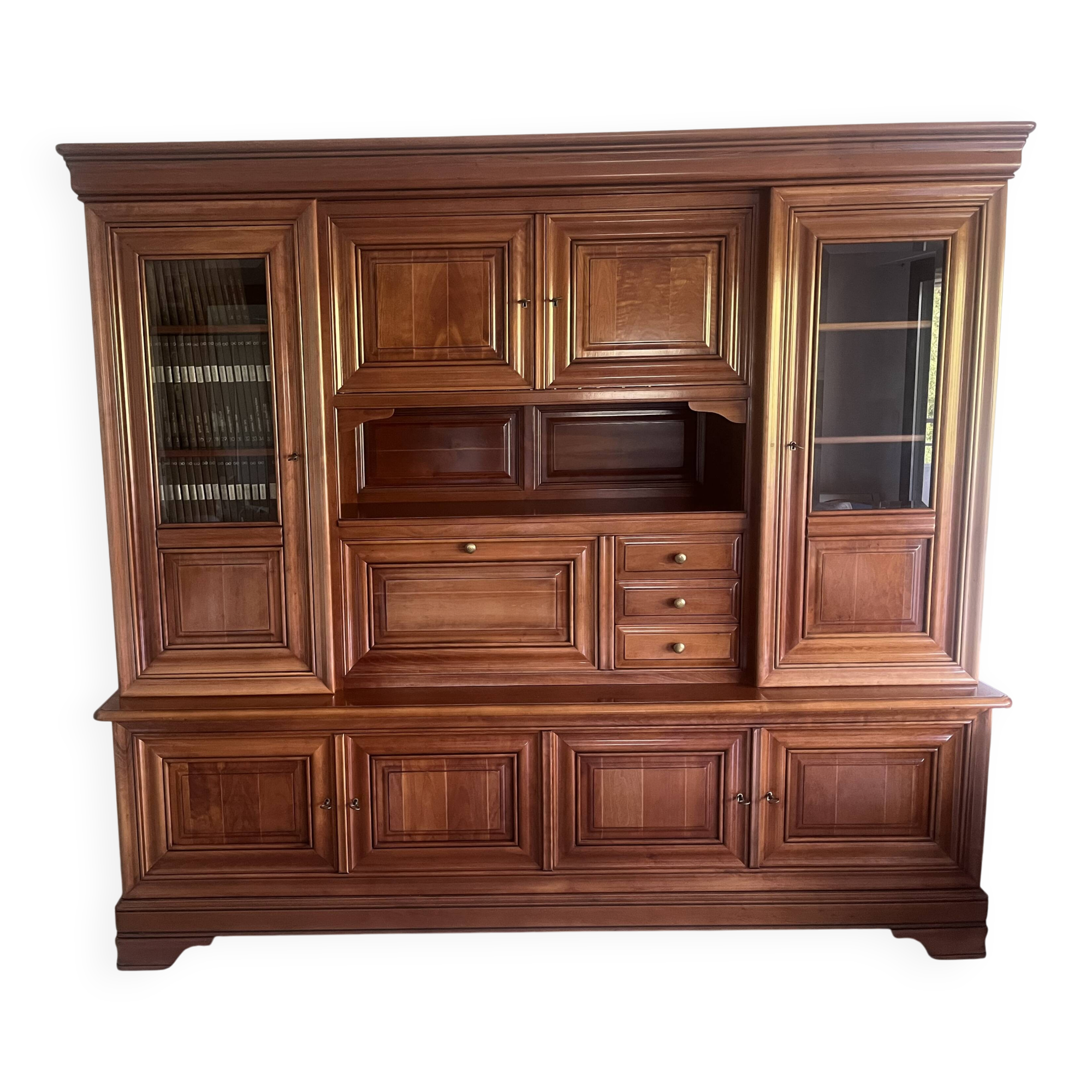 Meuble buffet Bibliotheque Bois massif merisier
