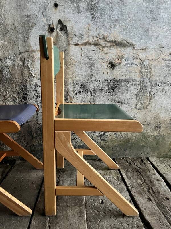 Vintage multicolour Bauhaus-style wooden chair