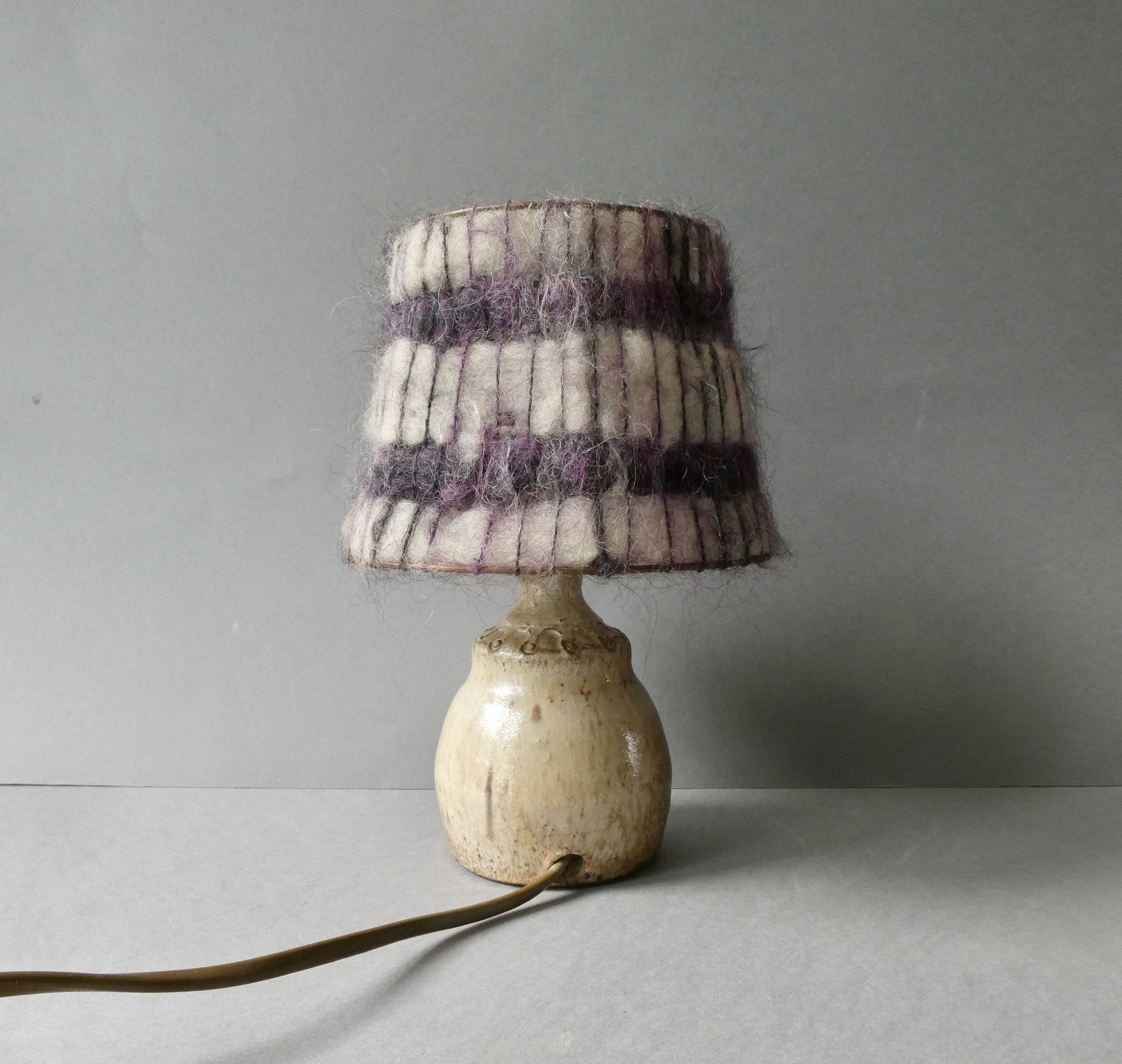 Sandstone lamp with its original wool lampshade, 1970s