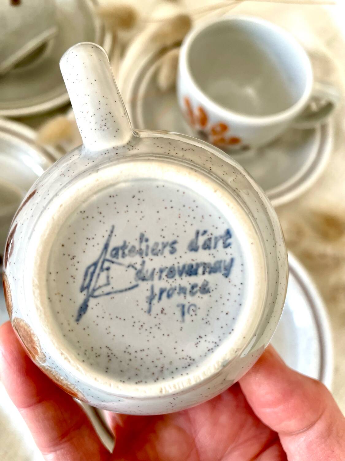 5 tasses Vallauris terre cuite artisanale brun rouge