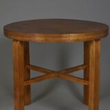 Table d'appoint en placage de chêne, années 1930, rénovée à la main, Art déco polonais