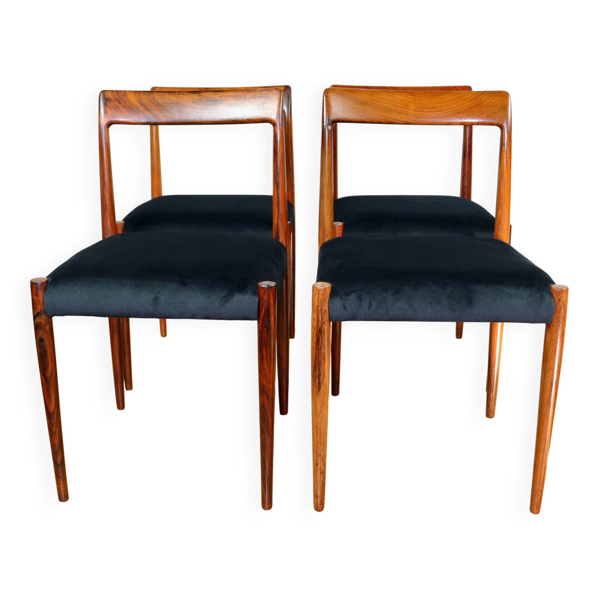 Chaises noires vintage Lübke allemandes - 4 pièces - superbe ensemble