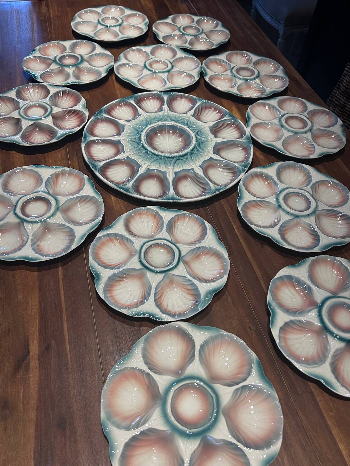 Complete oyster service in barbotine - Digoin & Sarreguemines - 13 pieces