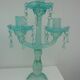 Paire d' anciens chandeliers à pampilles en verre moulé bleu vert turquoise