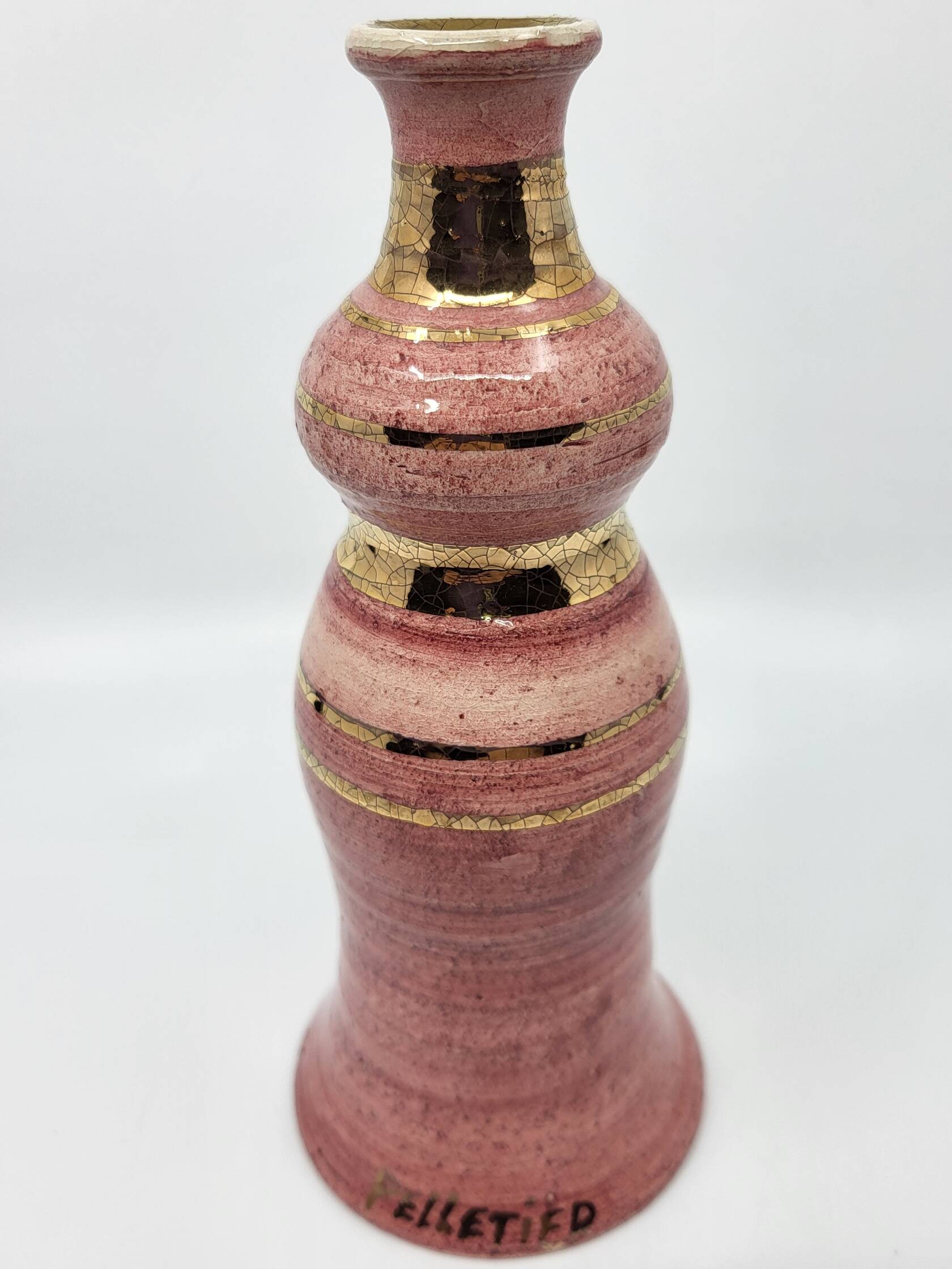 Georges Pelletier soliflore vase in fine gold rose ceramic, France.