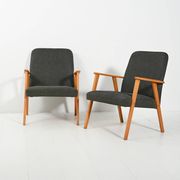Pair of Beech Armchairs with grey upholstery