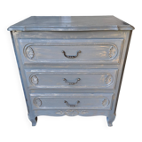Solid wood chest of drawers painted gray and patinated silver 1940 with 3 drawers