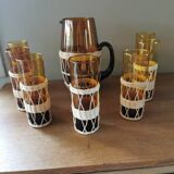 Service à orangeade vintage verre et osier