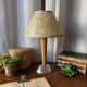 Lampe chrome & bois, abat-jour esprit osier