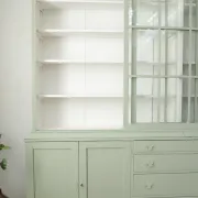 Large green display cabinet with sliding doors – two-part buffet, 219 cm