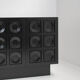 Black brutalist sideboard with graphic patterned doors, belgium 1970s