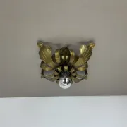Rare 24 cm Large Theatre Ceiling Light in Gold-Coloured Brass in Florentine Leaf Style, Italy, 1970s