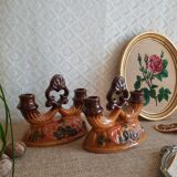 Pair of double barbotine candlesticks - vintage