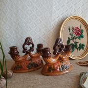 Paire de bougeoirs double barbotine - vintage