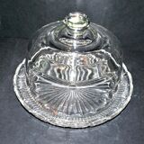 Vintage molded glass cheese bell and presentation plate 16cm