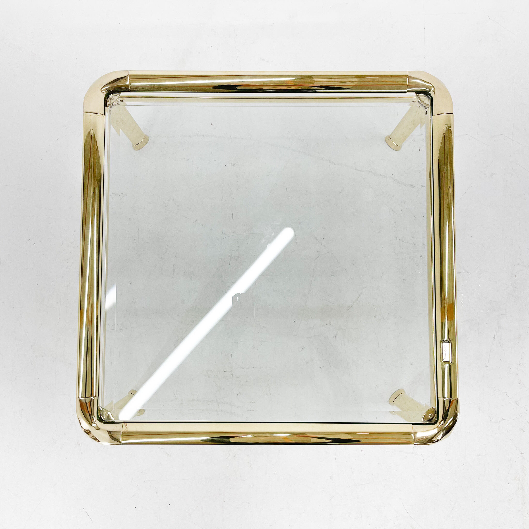 Table basse, laiton & verre, Mauro Lipparini  1970's, italie